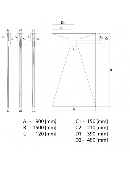 Duschelement - 90 - X - 150 - Cm - 4 - Seitiges - Gefaelle - Mit - Punktablauf - Wiper - Showerlay - Dots - Wp - Premium -...