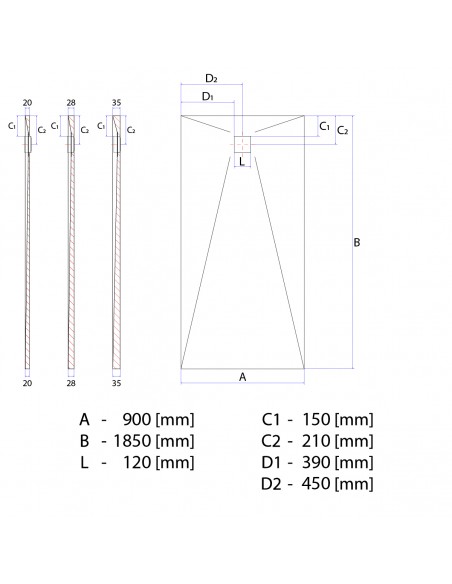 Duschelement - 90 - X - 185 - Cm - 4 - Seitiges - Gefaelle - Mit - Punktablauf - Wiper - Showerlay - Dots - Wp - Premium -...
