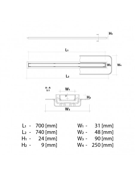 Niedrige - Duschrinne - Mit - Sekundaerentwaesserung - 70 - Cm - Wiper - Elite - Slim - Pure