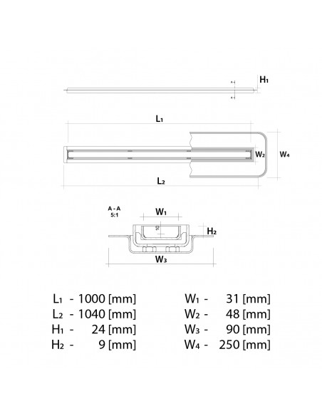 Niedrige - Duschrinne - Mit - Sekundaerentwaesserung - 100 - Cm - Wiper - Elite - Slim - Pure
