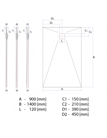 Duschelement - 90 - X - 140 - Cm - 4 - Seitiges - Gefaelle - Mit - Punktablauf - Wiper - Showerlay - Dots - Wp - Premium -...