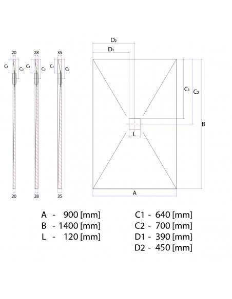 Duschelement - 90 - X - 140 - Cm - 4 - Seitiges - Gefaelle - Mit - Punktablauf - Wiper - Showerlay - Dots - Wp - Premium -...