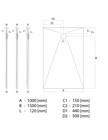 Duschelement - 100 - X - 150 - Cm - 4 - Seitiges - Gefaelle - Mit - Punktablauf - Wiper - Showerlay - Dots - Wp - Premium....