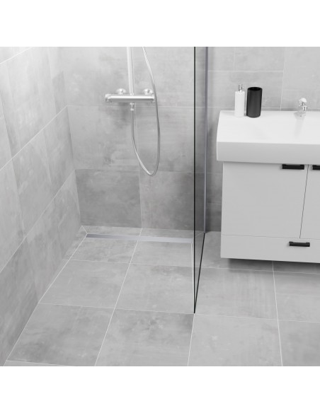 Komplett - Set: Linearer Ablauf Mit Sekundärentwässerung Und Designrost Ponente Silver ([surface]), Inklusive Siphon