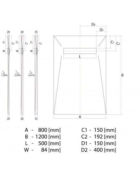 Technische Zeichnung: Duschrinne Wiper MCR 50 Cm Ponente
