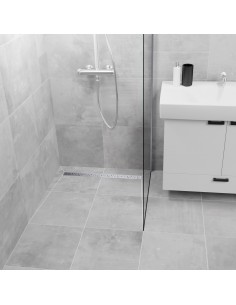 Komplett - Set: Linearer Ablauf Für Vinylbodenbelag Mit Siphon Und Designrost Mistral Black