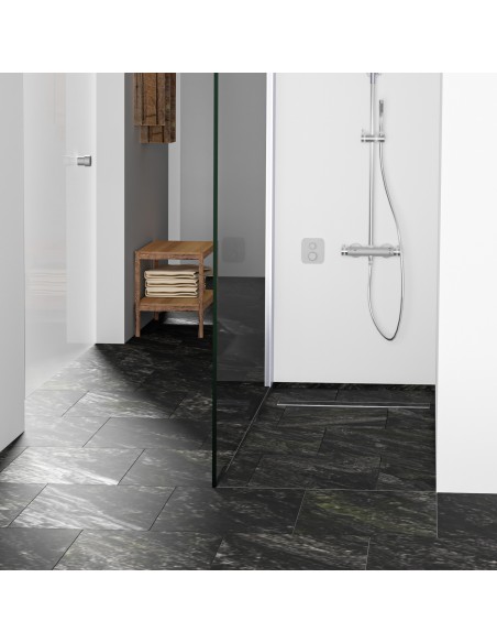 Komplett - Set: Linearer Ablauf Für Vinylbodenbelag Mit Siphon Und Designrost Ponente Brass