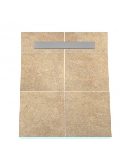 Installierte Duschrinne In Dunkelgrauem Vinylboden Mit Blick In Den Ablaufkörper Ohne Abdeckung