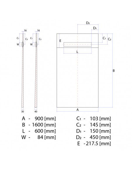 Technische Zeichnung: Duschrinne Wiper MCR 50 Cm Sirocco