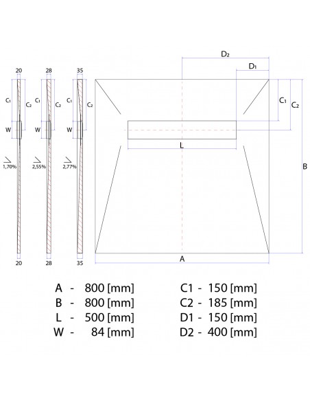 Technische Zeichnung: Duschrinne Wiper Elite 120 Cm Mistral