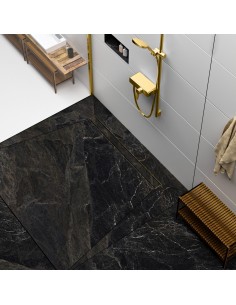 Komplett - Set: Linearer Ablauf Mit Sekundärentwässerung Und Designrost Pure Black ([surface]), Inklusive Siphon