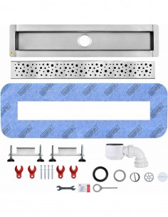 Komplett - Set: Linearer Ablauf Für Vinylbodenbelag Mit Siphon Und Designrost Sirocco Silver 2