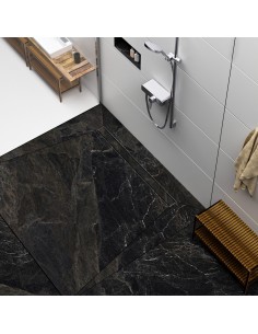 Komplett - Set: Linearer Ablauf Mit Sekundärentwässerung Und Designrost Pure Black ([surface]), Inklusive Siphon 2