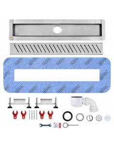 Komplett - Set: Linearer Ablauf Mit Sekundärentwässerung Und Designrost Ponente Black ([surface]), Inklusive Siphon