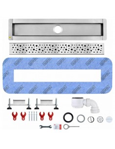 Komplett - Set: Linearer Ablauf Für Vinylbodenbelag Mit Siphon Und Designrost Sirocco Black