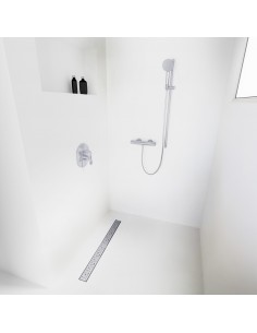 Komplett - Set: Linearer Ablauf Für Vinylbodenbelag Mit Siphon Und Designrost Pure Gold