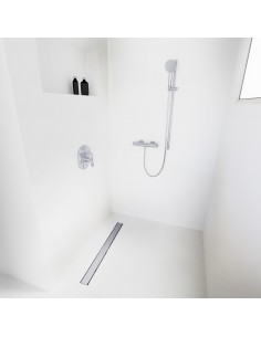 Komplett - Set: Linearer Ablauf Mit Sekundärentwässerung Und Designrost Ponente Gold ([surface]), Inklusive Siphon