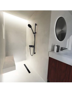 Komplett - Set: Linearer Ablauf Mit Sekundärentwässerung Und Designrost Mistral Black ([surface]), Inklusive Siphon 2