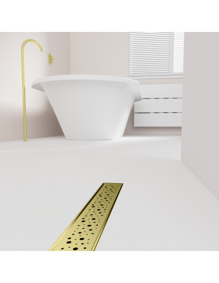 Komplett - Set: Linearer Ablauf Für Vinylbodenbelag Mit Siphon Und Designrost Reversible Brass