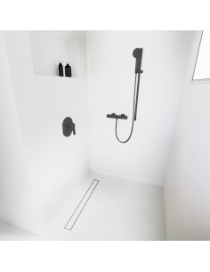 Komplett - Set: Linearer Ablauf Mit Sekundärentwässerung Und Designrost Zonda Black ([surface]), Inklusive Siphon 2