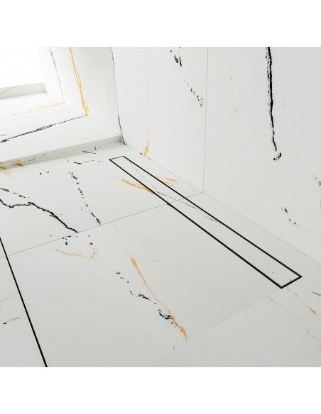 Ästhetisches Bad In Blau - Grau Mit Armaturen In Schwarz Sowie Einer Modernen Glasabtrennung