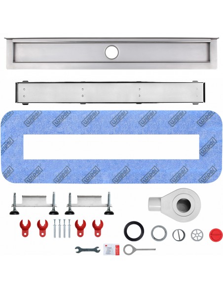 Komplett - Set: Linearer Ablauf Mit Sekundärentwässerung Und Designrost Zonda Brass ([surface]), Inklusive Siphon