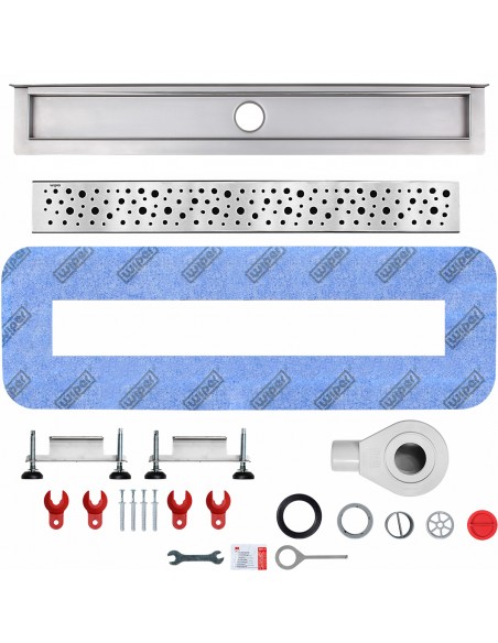 Blick Von Oben Auf Einen Modernen Dusche Mit Schwarzen Fliesen In Marmor - Optik Und Duschrinne Sowie Armaturen In Gold