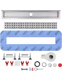 Komplett - Set: Linearer Ablauf Mit Sekundärentwässerung Und Designrost Zonda Gold ([surface]), Inklusive Siphon 2
