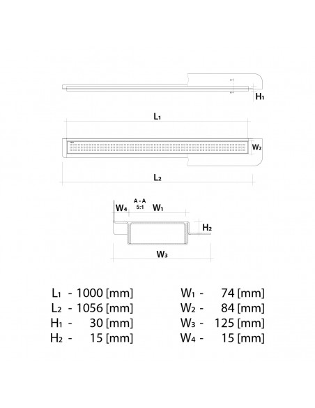 Technische Zeichnung: Duschrinne Wiper Elite 50 Cm Sirocco