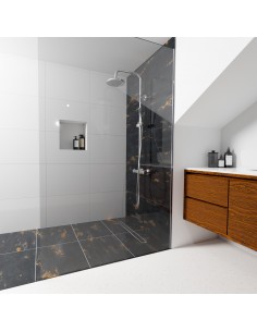 Komplett - Set: Linearer Ablauf Mit Sekundärentwässerung Und Designrost Sirocco Black ([surface]), Inklusive Siphon