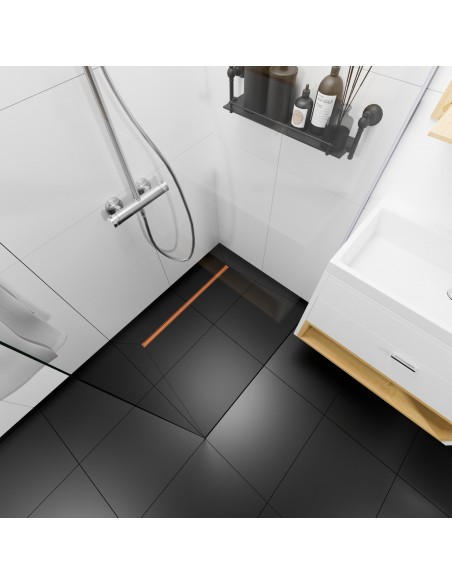 Offener Duschbereich Aus Mikrozement Im Industriellen Look Mit Integrierter Ablaufrinne Und Armaturen In Schwarz